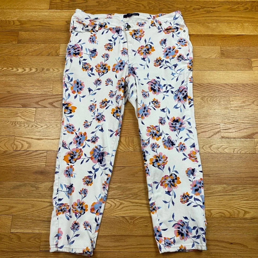 Denim 24/7 Floral Jeans‎ Womens 18W White Orange Blue Botanical Cottagecore